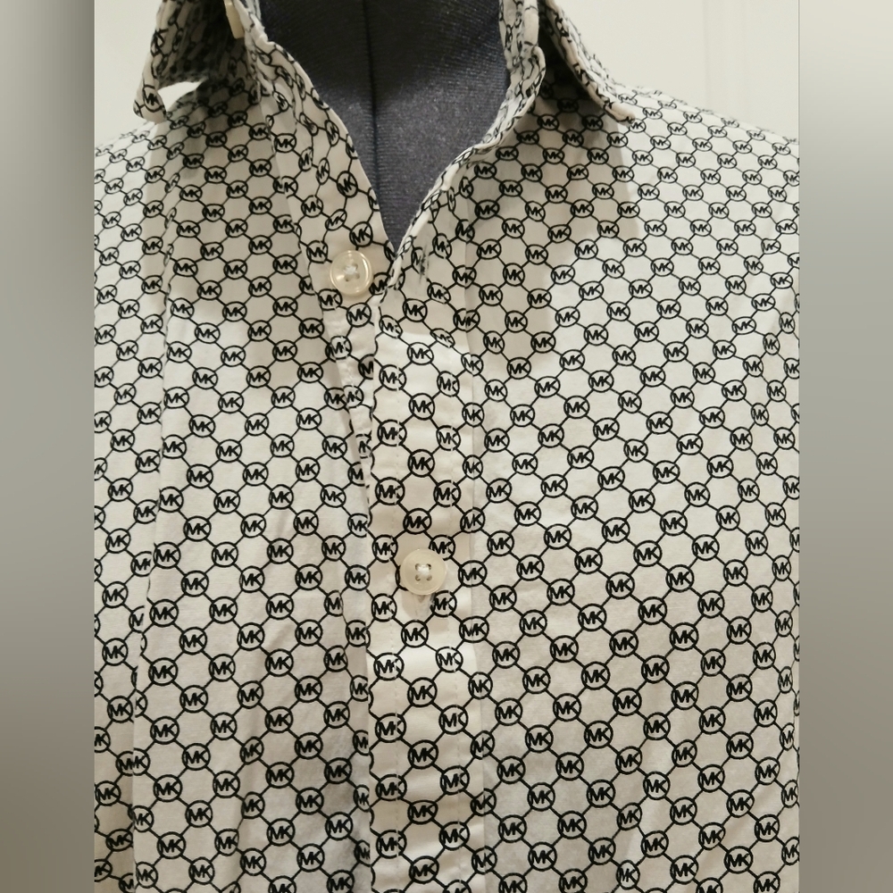 Men's Michael Kors Slim Fit Black & White Button Down Dress Shirt‎ - Picture 8 of 16